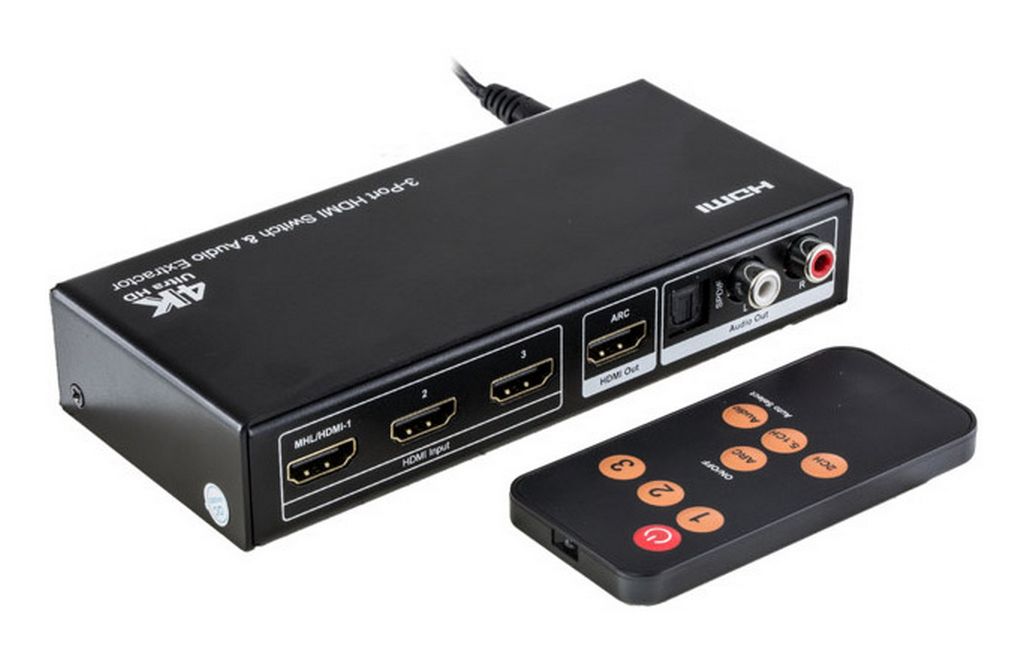 pro2 3 in 1 out hdmi switch supports ultra hd 4k resolution, arc